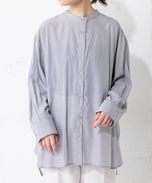 natural couture(ナチュラルクチュール)の「やわらか微光沢バンドカラーシャツ(シャツ/ブラウス・レディース・ベージュ/オフホワイト/モカ/ブルー・FREE)」の19枚目の写真