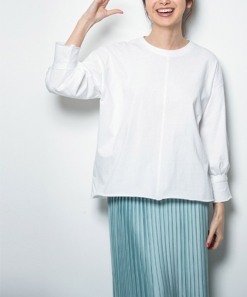 RANAN（ラナン）の「なめらか綿のカットソー（Tシャツ/カットソー・レディース・オフホワイト/ブラック/ベージュ・L/M/3L/LL）」の10枚目の写真