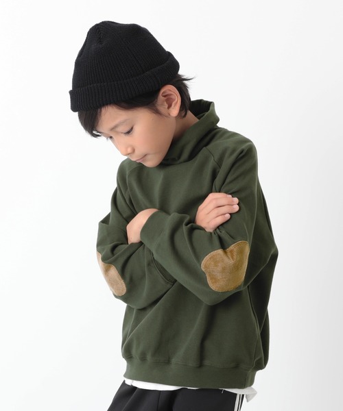 devirock（デビロック）の「肘パッチハイネック長袖Tシャツ（Tシャツ/カットソー・キッズ・ダークオリーブ/ブルーグレー/キャメル/スミクロ・110cm/100cm/120cm/130cm/140cm/150cm/160cm）」の4枚目の写真