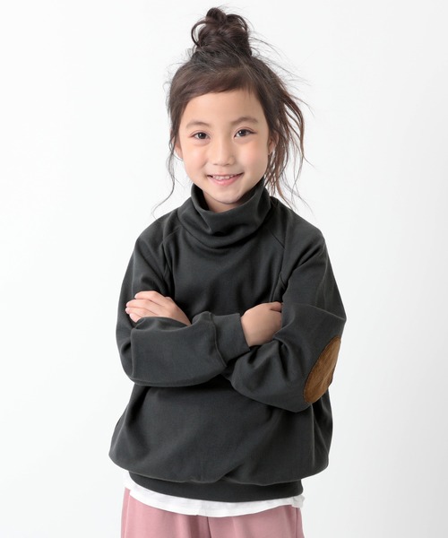 devirock（デビロック）の「肘パッチハイネック長袖Tシャツ（Tシャツ/カットソー・キッズ・ダークオリーブ/ブルーグレー/キャメル/スミクロ・110cm/100cm/120cm/130cm/140cm/150cm/160cm）」の2枚目の写真