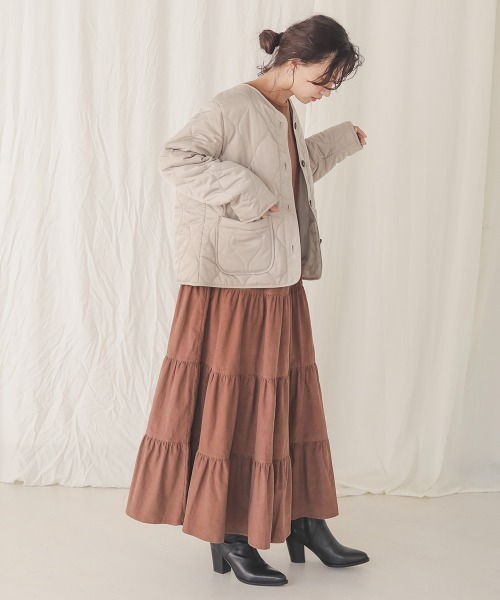 Bab(バブ)の「【WEB限定】キルティングミドル丈ジャケット(ミリタリージャケット・レディース・ブラック/カーキ/キャメル/アイボリー・FREE)」の9枚目の写真