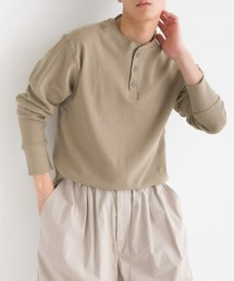 メンズ ハニカムヘンリーネック長袖Tシャツ
