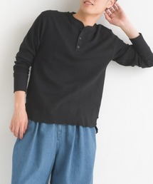 メンズ ハニカムヘンリーネック長袖Tシャツ