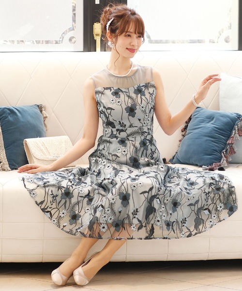 PourVous(プールヴー)の「結婚式 ワンピースドレスノースリーブと ロング シアーフォーマル オケージョンドレス お呼ばれ 二次会 成人式 (ドレス・レディース・ブラック/ブルーグレー/ブルー・M)」の20枚目の写真