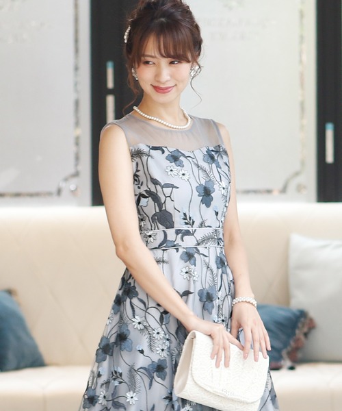 PourVous(プールヴー)の「結婚式 ワンピースドレスノースリーブと ロング シアーフォーマル オケージョンドレス お呼ばれ 二次会 成人式 (ドレス・レディース・ブラック/ブルーグレー/ブルー・M)」の9枚目の写真