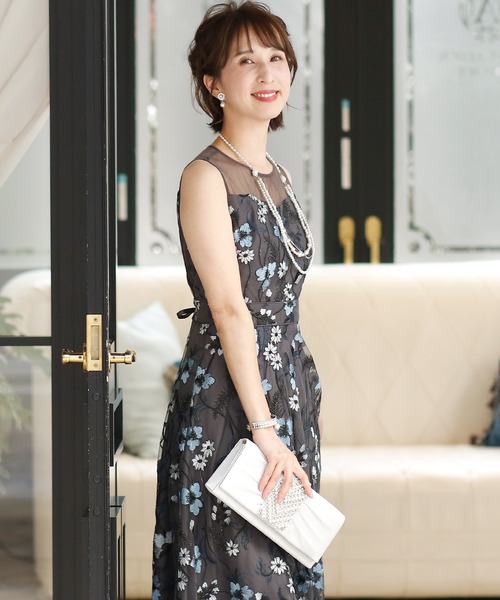 PourVous(プールヴー)の「結婚式 ワンピースドレスノースリーブと ロング シアーフォーマル オケージョンドレス お呼ばれ 二次会 成人式 (ドレス・レディース・ブラック/ブルーグレー/ブルー・M)」の6枚目の写真