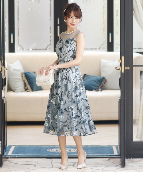 PourVous(プールヴー)の「結婚式 ワンピースドレスノースリーブと ロング シアーフォーマル オケージョンドレス お呼ばれ 二次会 成人式 (ドレス・レディース・ブラック/ブルーグレー/ブルー・M)」の7枚目の写真