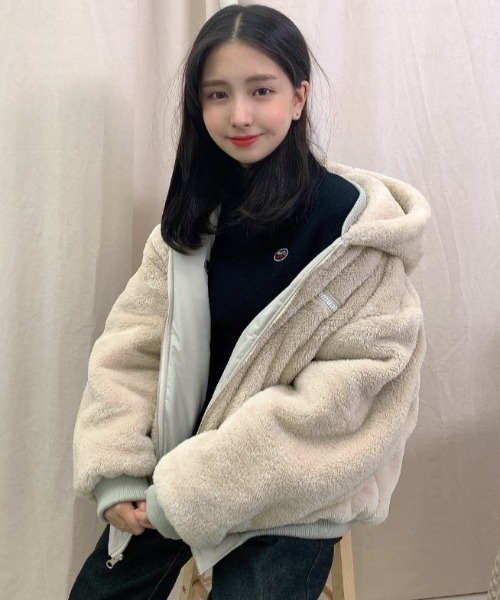 muahmuah(ムーアムーア)の「A'GEM/9 × .kom『muah muah/ムーアムーア』REVERSIBLE FLEECE HOOD JUMPER/リバーシブル フリース フード ジャンパー ジップアップ(ブルゾン・レディース・ベージュ/アイボリー/ブラック/カーキ・FREE)」の22枚目の写真
