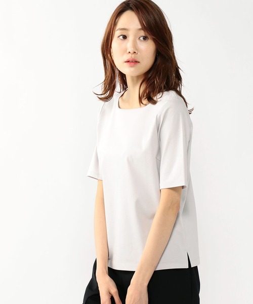 A/C DESIGN BY ALPHA CUBIC(エーシーデザインバイアルファキュービック)の「クーラータッチスクエアネックシャツ(Tシャツ/カットソー・レディース・ネイビー/オフホワイト/ライトグレー・M/LL/L)」の3枚目の写真
