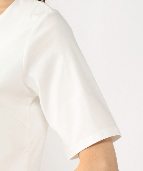 A/C DESIGN BY ALPHA CUBIC(エーシーデザインバイアルファキュービック)の「クーラータッチスクエアネックシャツ(Tシャツ/カットソー・レディース・ネイビー/オフホワイト/ライトグレー・M/LL/L)」の5枚目の写真