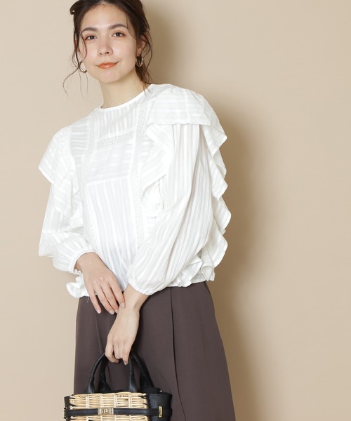 N.（N. Natural Beauty Basic）（エヌエヌナチュラルビューティーベーシック）の「≪◆フリルコンパクトブラウス≫（シャツ/ブラウス・レディース・オフホワイト/ピンク/ブラック・MEDIUM）」の2枚目の写真