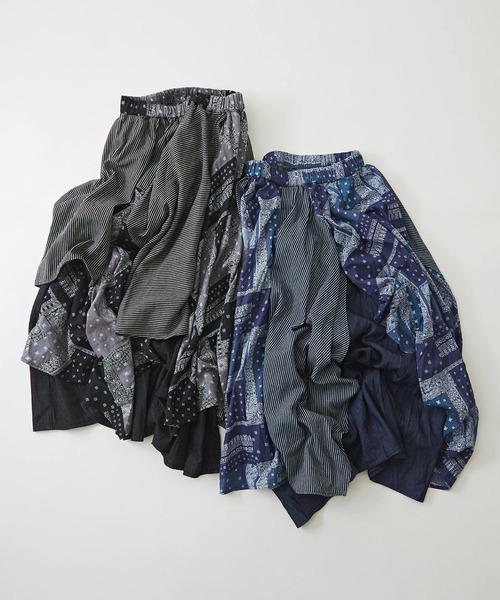 CUBE SUGAR(キューブシュガー)の「WEB限定 バンダナMIX ランダム ヘムスカート(スカート・レディース・ブラック/インディゴブルー・M)」の19枚目の写真