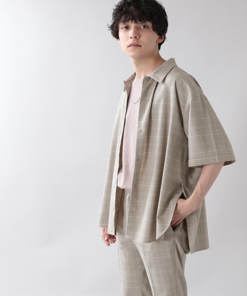 RAGEBLUE（レイジブルー）の「＜セットアップ着用可能＞TRストレッチ/グレンチェックシャツ/933438（シャツ/ブラウス・メンズ・ベージュ/グレー・LARGE/MEDIUM）」の2枚目の写真