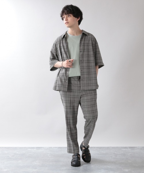 RAGEBLUE（レイジブルー）の「＜セットアップ着用可能＞TRストレッチ/グレンチェックシャツ/933438（シャツ/ブラウス・メンズ・ベージュ/グレー・LARGE/MEDIUM）」の4枚目の写真