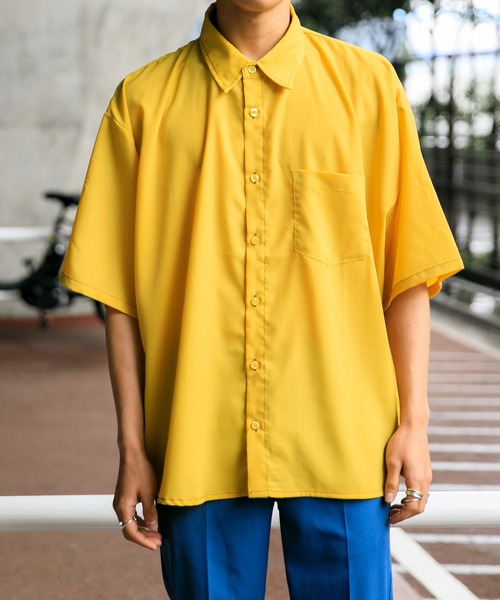 Adoon plain（アドーンプレーン）の「【Adoon plain】ステッチショートシャツ（シャツ/ブラウス・メンズ・グリーン/マスタード/レンガ・MEDIUM/LARGE）」の2枚目の写真