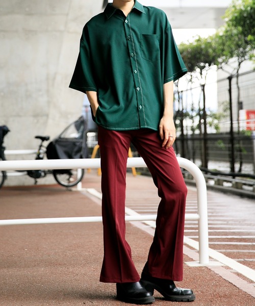 Adoon plain（アドーンプレーン）の「【Adoon plain】ステッチショートシャツ（シャツ/ブラウス・メンズ・グリーン/マスタード/レンガ・MEDIUM/LARGE）」の4枚目の写真