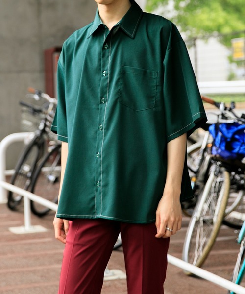 Adoon plain（アドーンプレーン）の「【Adoon plain】ステッチショートシャツ（シャツ/ブラウス・メンズ・グリーン/マスタード/レンガ・MEDIUM/LARGE）」の8枚目の写真
