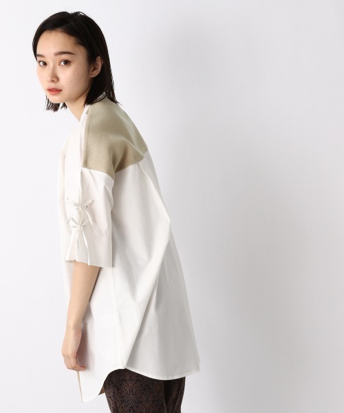 JEANASIS(ジーナシス)の「14Gニットスイッチングシャツ/952046(シャツ/ブラウス・レディース・ホワイト系その他/ブラック系その他・FREE)」の3枚目の写真