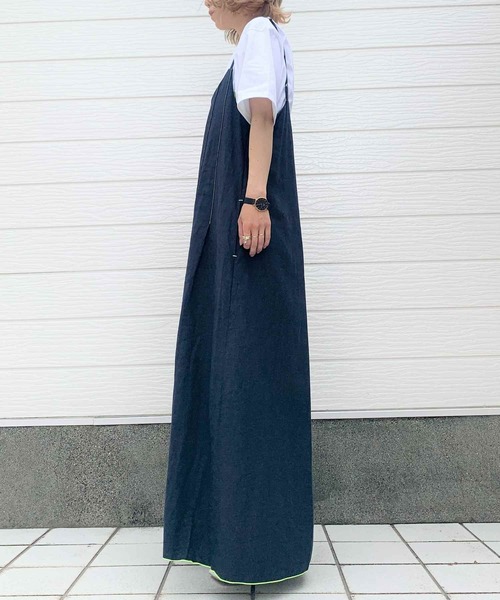 Q（キュー）の「ランダムタックキャミワンピース（ワンピース・レディース・ネイビー/ブラウン・MEDIUM）」の8枚目の写真