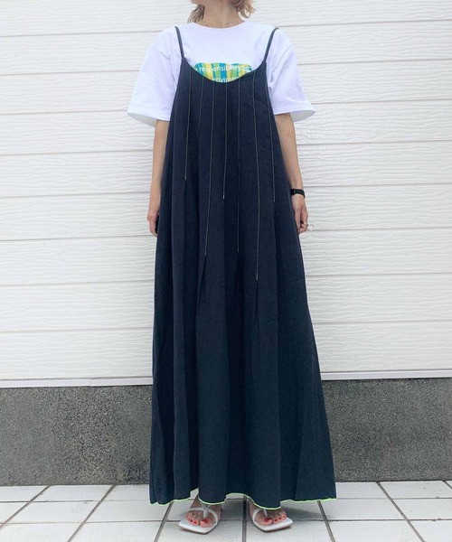 Q（キュー）の「ランダムタックキャミワンピース（ワンピース・レディース・ネイビー/ブラウン・MEDIUM）」の6枚目の写真