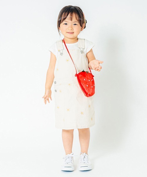 petit main（プティマイン）の「マーガレット刺しゅうジャンスカ（ジャンパースカート・キッズ・サックスブルー/アイボリー・SMALL/MEDIUM/LARGE）」の2枚目の写真