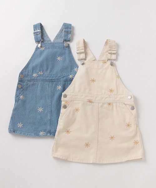 petit main（プティマイン）の「マーガレット刺しゅうジャンスカ（ジャンパースカート・キッズ・サックスブルー/アイボリー・SMALL/MEDIUM/LARGE）」の12枚目の写真