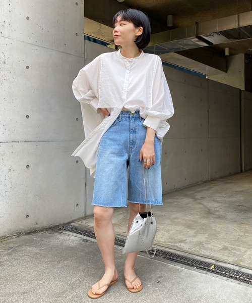 DouDou（ドゥドゥ）の「デニムショートパンツ（デニムパンツ・レディース・オフホワイト/ブルー・38/36）」の3枚目の写真