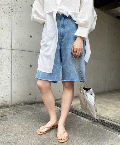 DouDou（ドゥドゥ）の「デニムショートパンツ（デニムパンツ・レディース・オフホワイト/ブルー・38/36）」の6枚目の写真