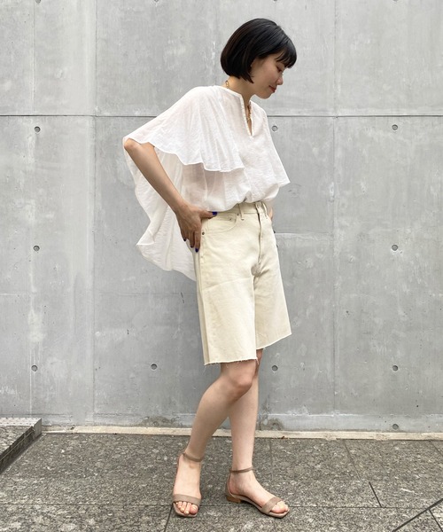 DouDou（ドゥドゥ）の「デニムショートパンツ（デニムパンツ・レディース・オフホワイト/ブルー・38/36）」の10枚目の写真