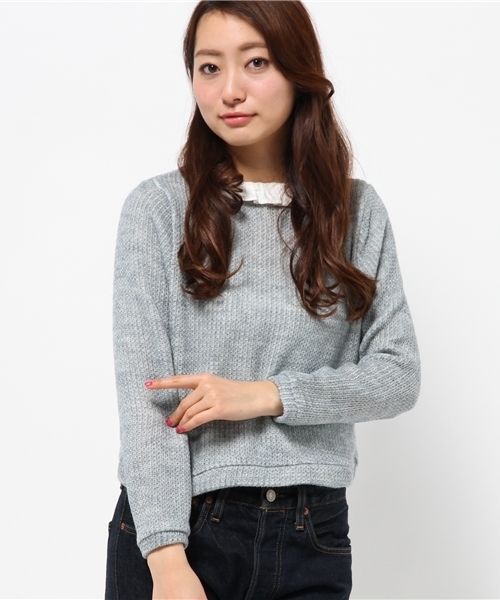 WEGO(ウィゴー)の「WEGO/フリル襟付きニットソー(Tシャツ/カットソー・レディース・ホワイト/ライトグレー/サックスブルー・FREE)」の3枚目の写真