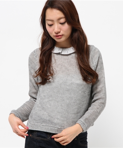 WEGO(ウィゴー)の「WEGO/フリル襟付きニットソー(Tシャツ/カットソー・レディース・ホワイト/ライトグレー/サックスブルー・FREE)」の1枚目の写真