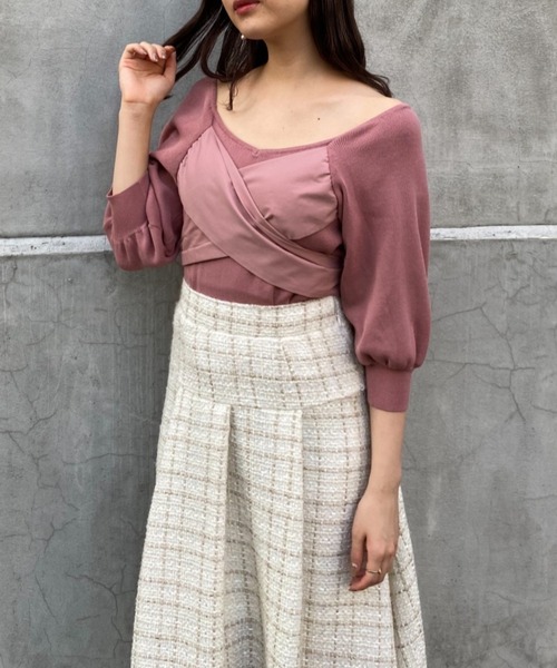 MIIA（ミーア）の「カシュクールリボンニット（ニット/セーター・レディース・ブラック/オフホワイト/ピンク・FREE）」の5枚目の写真