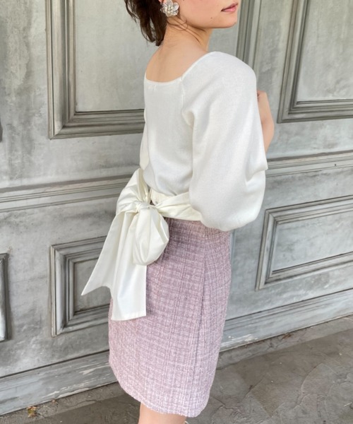 MIIA（ミーア）の「カシュクールリボンニット（ニット/セーター・レディース・ブラック/オフホワイト/ピンク・FREE）」の10枚目の写真