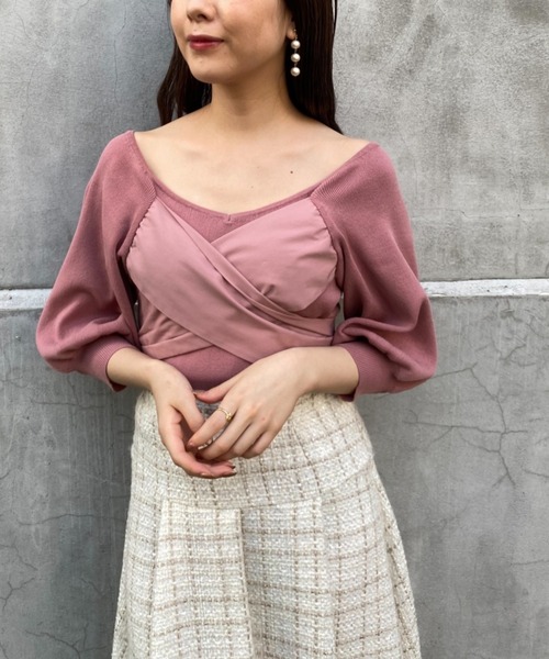 MIIA（ミーア）の「カシュクールリボンニット（ニット/セーター・レディース・ブラック/オフホワイト/ピンク・FREE）」の12枚目の写真