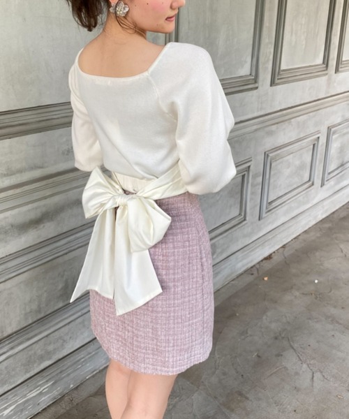 MIIA（ミーア）の「カシュクールリボンニット（ニット/セーター・レディース・ブラック/オフホワイト/ピンク・FREE）」の9枚目の写真