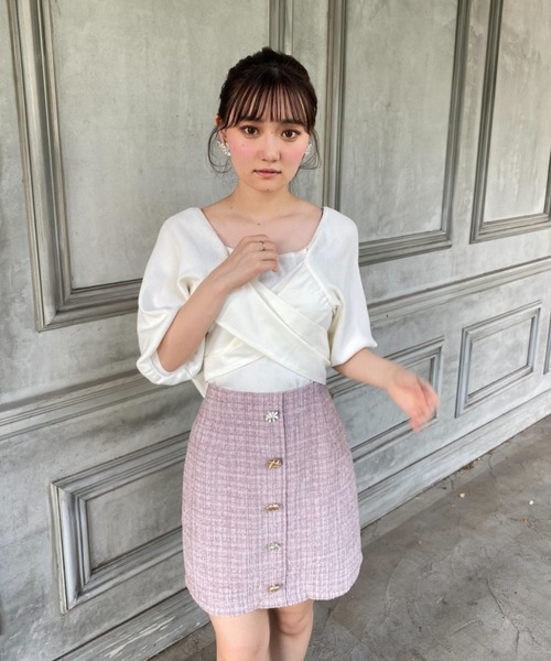 MIIA（ミーア）の「カシュクールリボンニット（ニット/セーター・レディース・ブラック/オフホワイト/ピンク・FREE）」の4枚目の写真