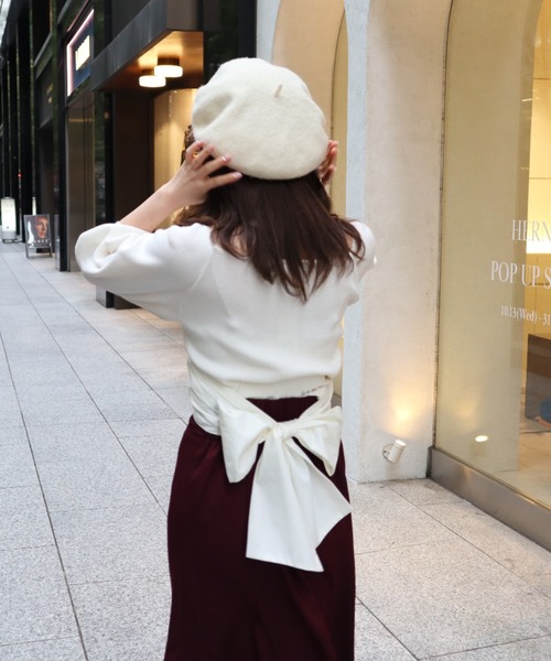 MIIA（ミーア）の「カシュクールリボンニット（ニット/セーター・レディース・ブラック/オフホワイト/ピンク・FREE）」の7枚目の写真