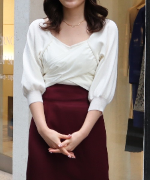 MIIA（ミーア）の「カシュクールリボンニット（ニット/セーター・レディース・ブラック/オフホワイト/ピンク・FREE）」の8枚目の写真