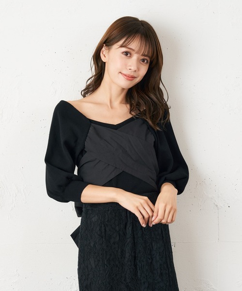 MIIA（ミーア）の「カシュクールリボンニット（ニット/セーター・レディース・ブラック/オフホワイト/ピンク・FREE）」の14枚目の写真