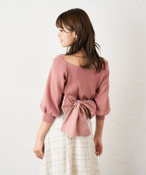 MIIA（ミーア）の「カシュクールリボンニット（ニット/セーター・レディース・ブラック/オフホワイト/ピンク・FREE）」の19枚目の写真