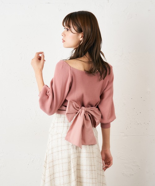 MIIA（ミーア）の「カシュクールリボンニット（ニット/セーター・レディース・ブラック/オフホワイト/ピンク・FREE）」の21枚目の写真