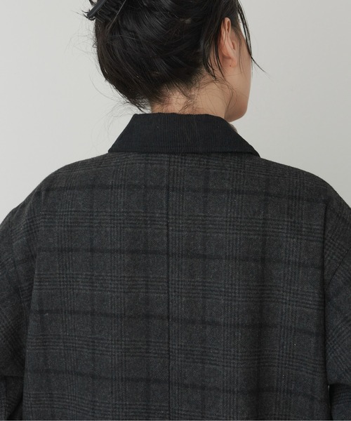 Libra Cue（リブラ キュー）の「クラシックチェックロングコート（ステンカラーコート・レディース・ブラック/ダークグリーン・FREE）」の12枚目の写真