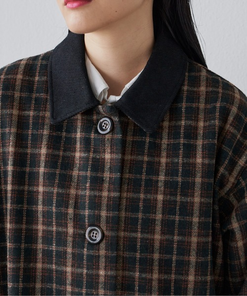 Libra Cue（リブラ キュー）の「クラシックチェックロングコート（ステンカラーコート・レディース・ブラック/ダークグリーン・FREE）」の14枚目の写真