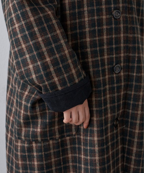 Libra Cue（リブラ キュー）の「クラシックチェックロングコート（ステンカラーコート・レディース・ブラック/ダークグリーン・FREE）」の11枚目の写真