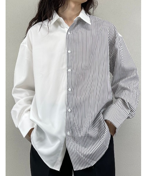 ASTRAL（アストラル）の「【Astral/アストラル】half stripe long sleeve shirt/長袖シャツ ストライプシャツ バイカラーシャツ（シャツ/ブラウス・メンズ・ホワイト/ブラック・ONE SIZE）」の2枚目の写真