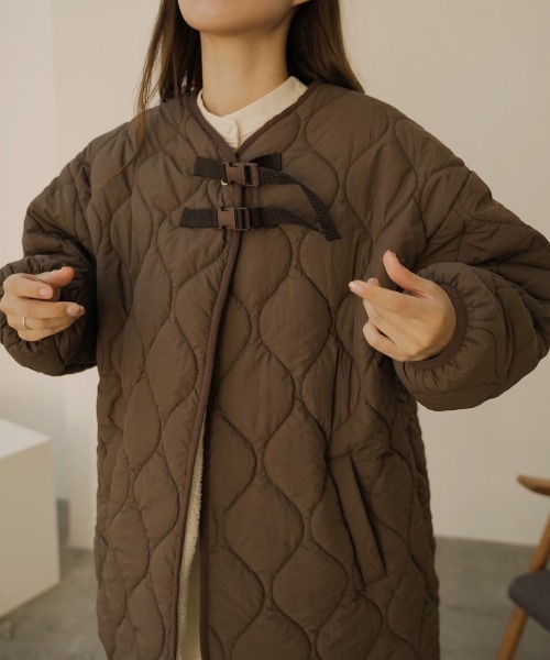 moi tytto(モイテュット)の「ポイントキルティングコート(ミリタリージャケット・レディース・ブラウン/カーキ・FREE)」の8枚目の写真