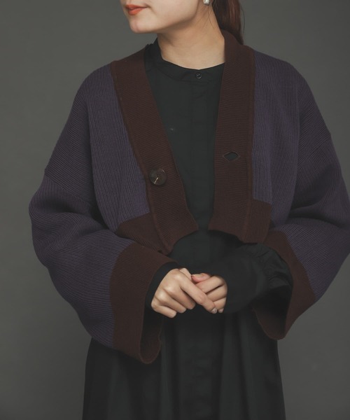 SENSE OF PLACE by URBAN RESEARCH（センスオブプレイスバイアーバンリサーチ）の「ワイドスリーブショートカーディガン（ニット/セーター・レディース・ブラウン/ベージュ/ブラック・ONE）」の3枚目の写真