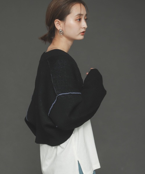 SENSE OF PLACE by URBAN RESEARCH（センスオブプレイスバイアーバンリサーチ）の「ワイドスリーブショートカーディガン（ニット/セーター・レディース・ブラウン/ベージュ/ブラック・ONE）」の18枚目の写真