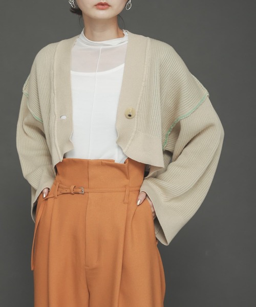 SENSE OF PLACE by URBAN RESEARCH（センスオブプレイスバイアーバンリサーチ）の「ワイドスリーブショートカーディガン（ニット/セーター・レディース・ブラウン/ベージュ/ブラック・ONE）」の7枚目の写真