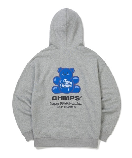 BORN CHAMPS（ボーンチャンプス）の「【BORN CHAMPS】JELLY BEAR ZIP UP / ボーンチャンプス ジェリー ベアー ジップアップ パーカー（パーカー・メンズ・グレー/レッド・SMALL/MEDIUM/LARGE）」の2枚目の写真